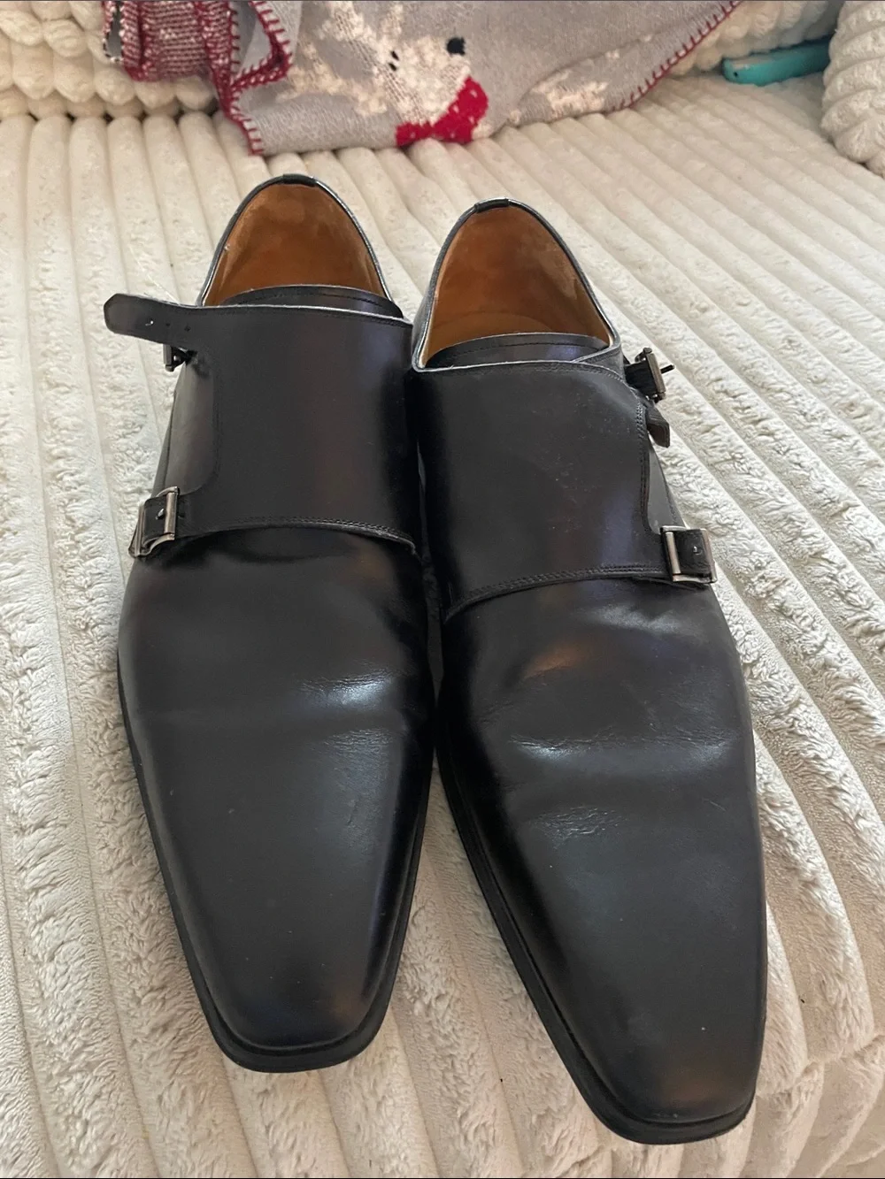 Magnanni Black Leather Double Monk Strap Oxfords